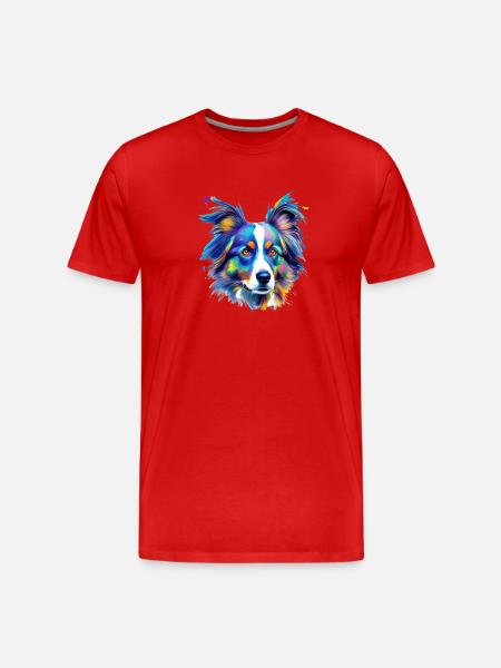 Australian Shepherd Aussie Colourful Dog Portrait - Men's Premium Organic T-Shirt - red
