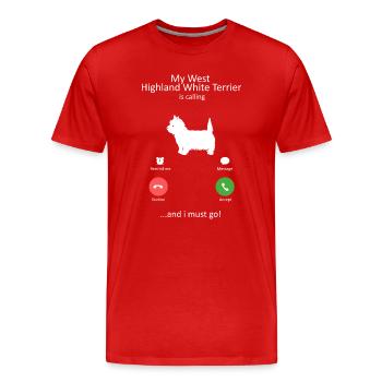 Westie appelle le drôle de West Highland Terrier - T-shirt bio Premium Homme - rouge - Devant - Damien (186cm)