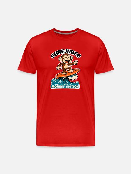 Surf Vibes, Monkey Edition. Glücklicher Surfaffe - Männer Premium Bio T-Shirt - Rot