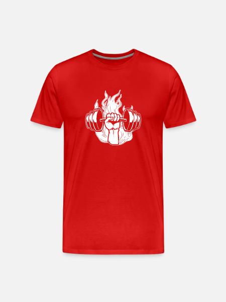Powerlifting Bodybuilder Fire Dumbbell - Men's Premium Organic T-Shirt - red