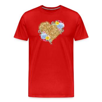 Cœur de paille avec des fleurs printanières - T-shirt bio Premium Homme - rouge - Devant - Damien (186cm)