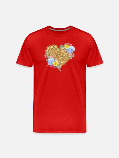 Heart of straw with spring flowers - Men's Premium Organic T-Shirt - red