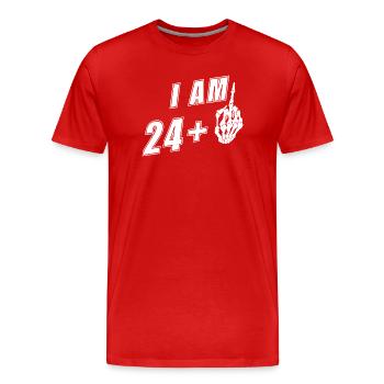 Ich bin 24 plus Mittelfinger - 25. Geburtstag - Männer Premium Bio T-Shirt - Rot - Vorne - Damien (186cm)