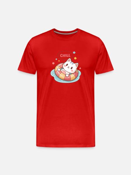 Chat Chill en Bouée Pastel - T-shirt bio Premium Homme - rouge