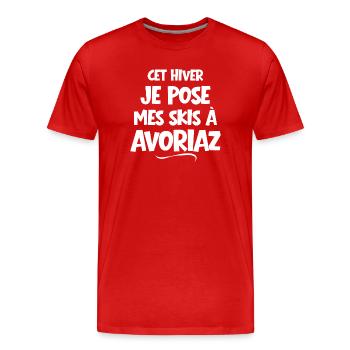 Avoriaz, ski resort, skiing - Men's Premium Organic T-Shirt - red - Front - Damien (186cm)