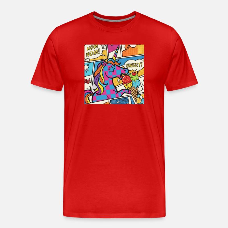 Einhorn-Pop-Art-Delight-Regenbogen - Männer Premium Bio T-Shirt - Rot