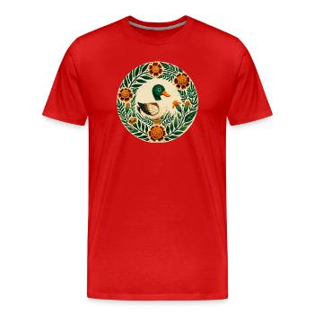 Canard dans la couronne florale Art populaire - T-shirt bio Premium Homme - rouge - Devant - Damien (186cm)