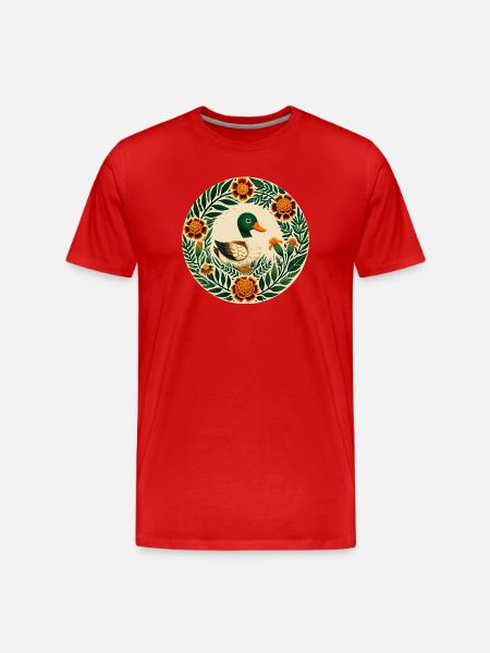 Ente im Blumenkranz Volkskunst - Männer Premium Bio T-Shirt - Rot