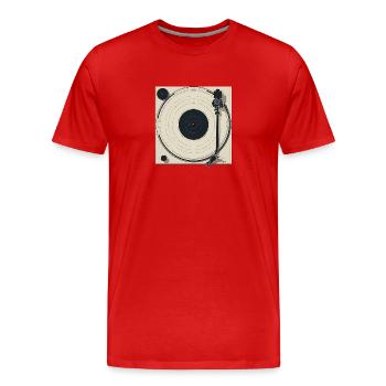 Minimalistischer Plattenspieler Beige - Männer Premium Bio T-Shirt - Rot - Vorne - Damien (186cm)