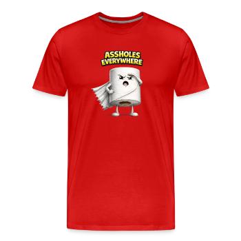 Connards partout : design humoristique 3D - T-shirt bio Premium Homme - rouge - Devant - Damien (186cm)
