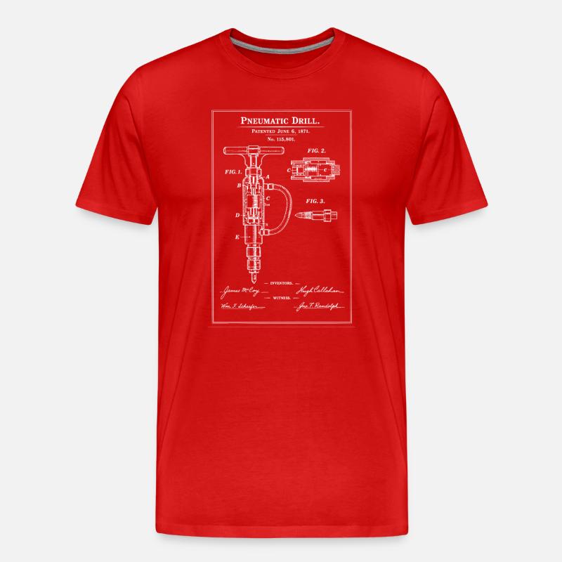 Pneumatic Drill Blueprint Patent - Men's Premium Organic T-Shirt - red