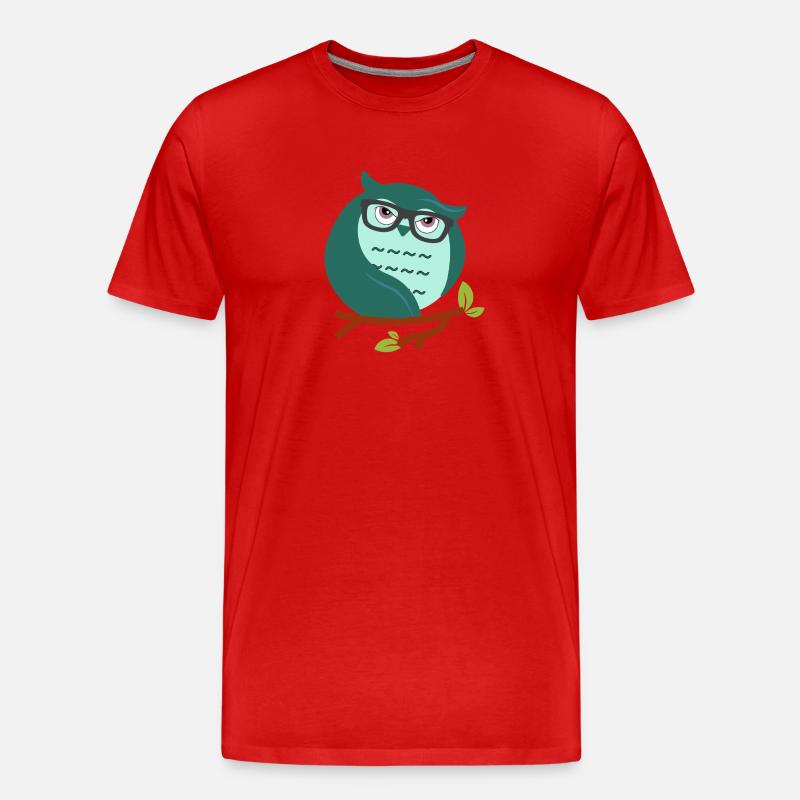 Cartoon-Eule mit schicke Brille - Männer Premium Bio T-Shirt - Rot