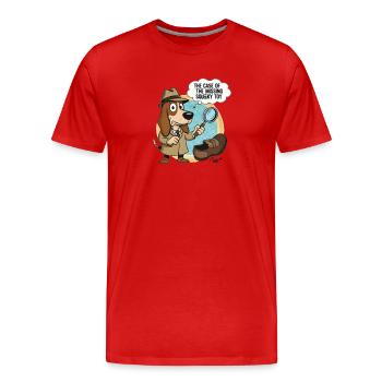 Chien détective et jouet disparu - T-shirt bio Premium Homme - rouge - Devant - Damien (186cm)