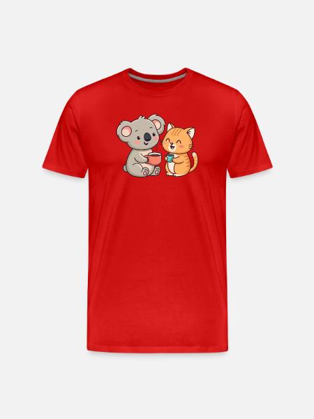Friendship, Coffee, Koala and Cat - Men's Premium Organic T-Shirt - red
