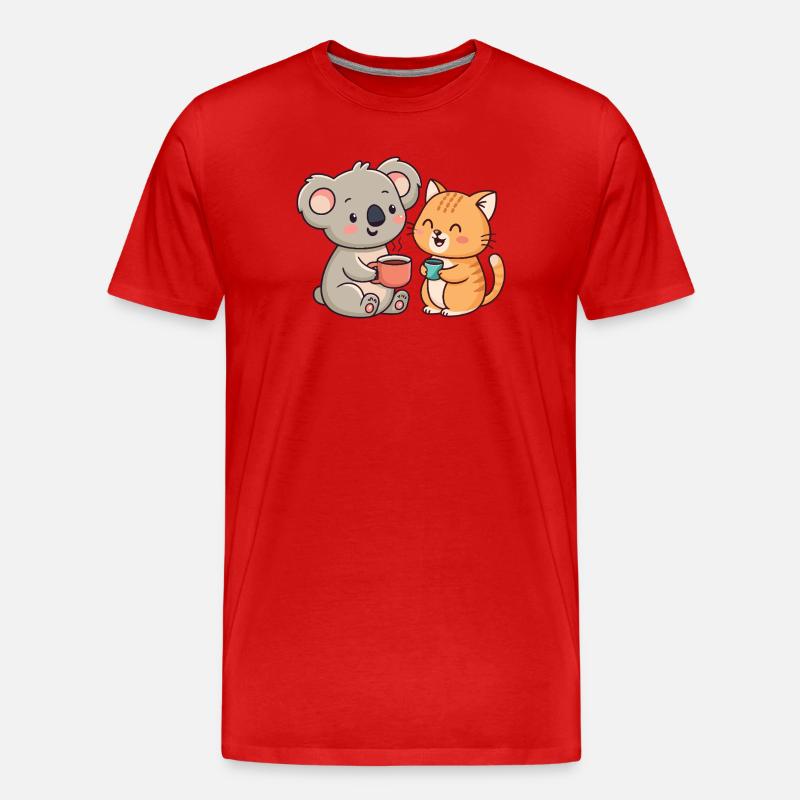 Freundschaft, Kaffee, Koala und Katze - Männer Premium Bio T-Shirt - Rot
