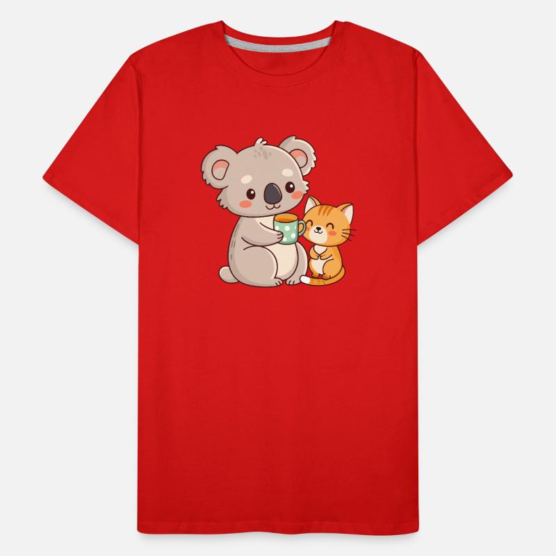 Koala et chat café mignon T-shirt bio Premium Homme