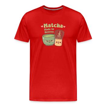 Cute Matcha And Whisk Matcha Made In Heaven Pun - Men's Premium Organic T-Shirt - red - Front - Damien (186cm)