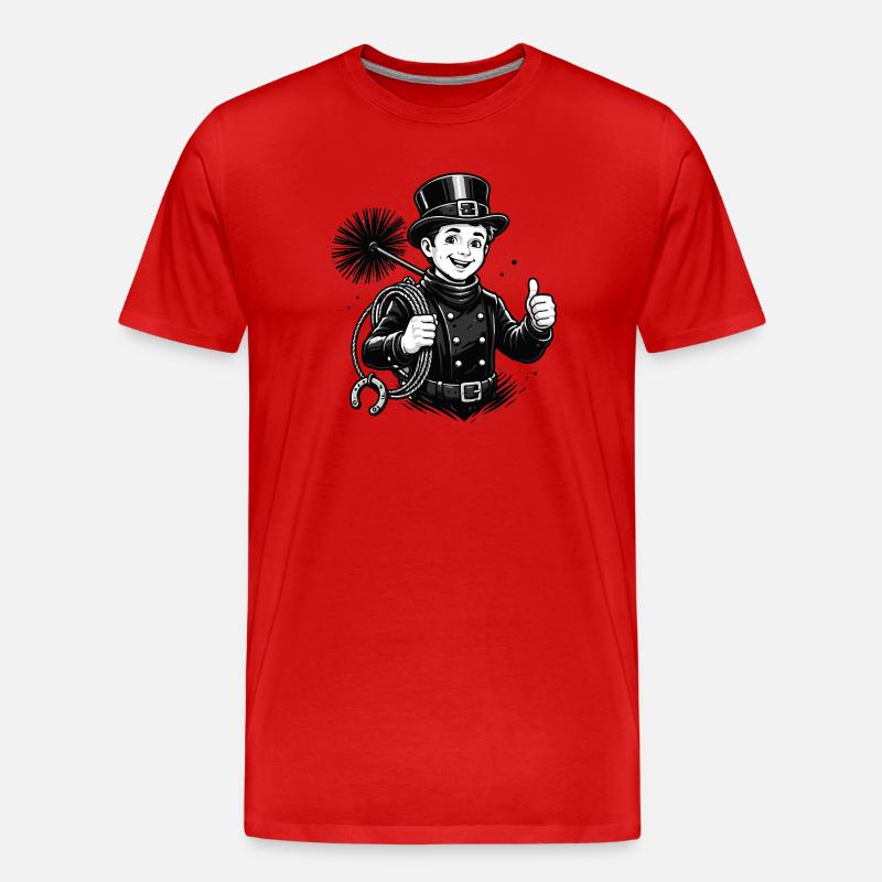 Fröhlicher Schornsteinfeger Cartoon - Männer Premium Bio T-Shirt - Rot