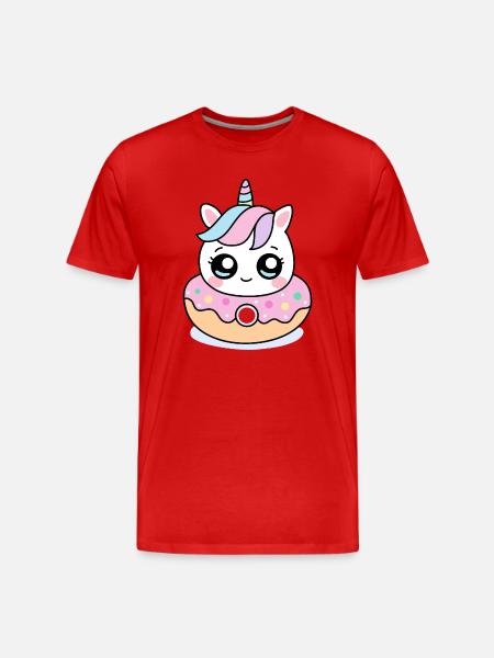 Unicorn Donut Kawaii – Sweet Valentine Treat - Men's Premium Organic T-Shirt - red