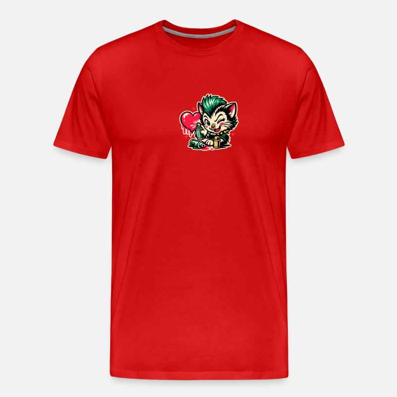Graffiti de chaton avec cœur - T-shirt bio Premium Homme - rouge