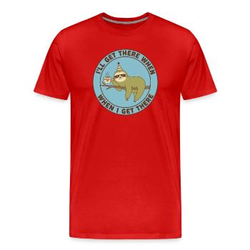 Sloth Monday Fuel Casual - Men's Premium Organic T-Shirt - red - Front - Damien (186cm)