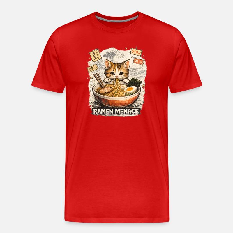 Ramen Katze - Männer Premium Bio T-Shirt - Rot