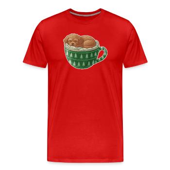 Chiot endormi dans un gobelet vert - T-shirt bio Premium Homme - rouge - Devant - Damien (186cm)