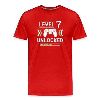 Level 7 Unlocked - Men's Premium Organic T-Shirt - red - Front - Damien (186cm)