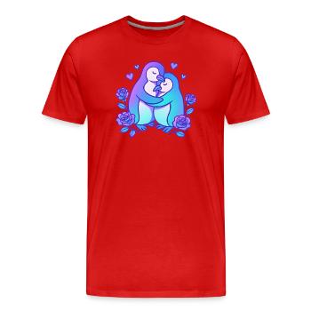 Duo d’amour des manchots dans la roseraie - T-shirt bio Premium Homme - rouge - Devant - Damien (186cm)