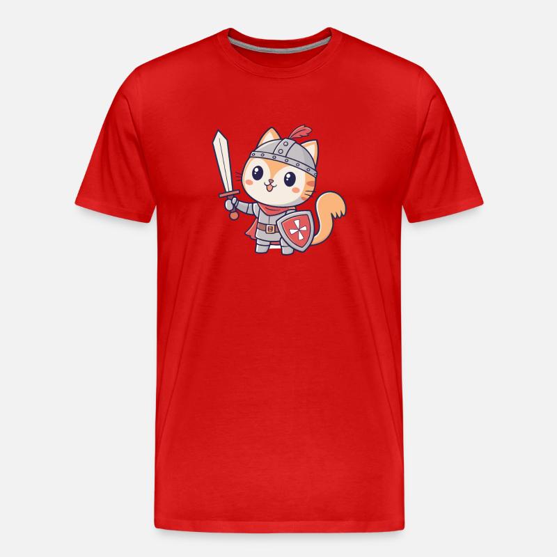 Chat Chevalier Épée et Bouclier - T-shirt bio Premium Homme - rouge