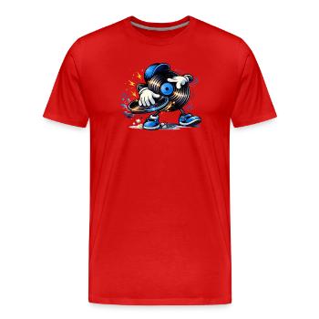 Disque vinyle DJ avec platine – Style musique urbaine - T-shirt bio Premium Homme - rouge - Devant - Damien (186cm)
