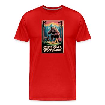 Camp More Worry Less - Men's Premium Organic T-Shirt - red - Front - Damien (186cm)