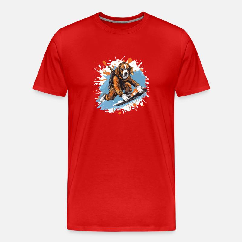 Beagle Hund Snowboard - Männer Premium Bio T-Shirt - Rot