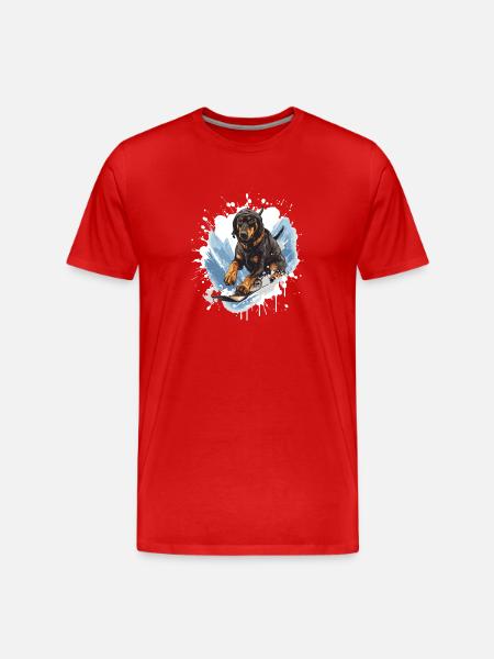 Doberman Dog Snowboard - Men's Premium Organic T-Shirt - red