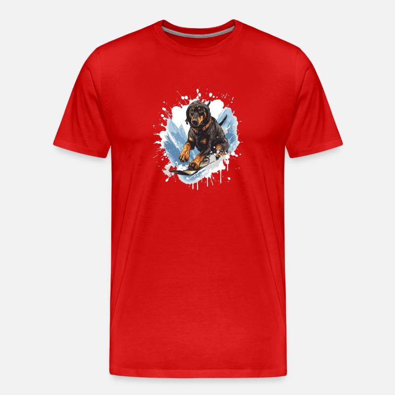 Doberman Hund Snowboard - Männer Premium Bio T-Shirt - Rot