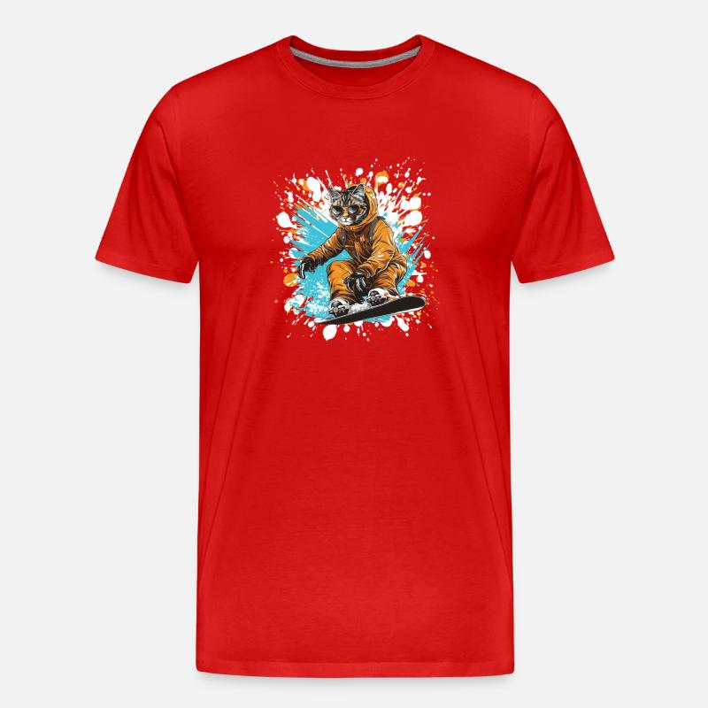 Katze Snowboard - Männer Premium Bio T-Shirt - Rot