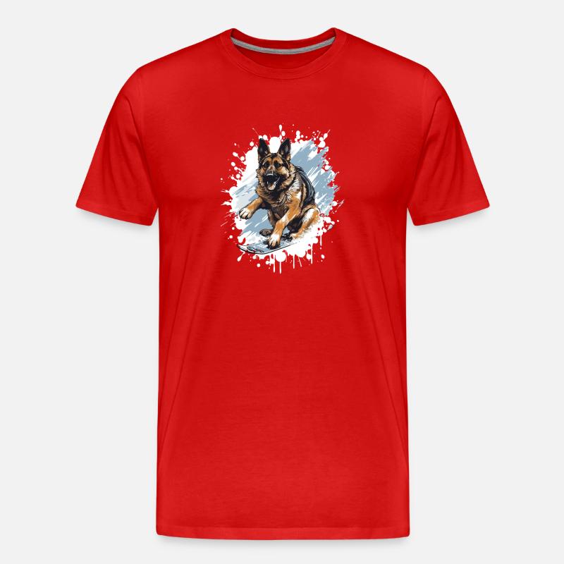 Schäferhund Hund Snowboard - Männer Premium Bio T-Shirt - Rot