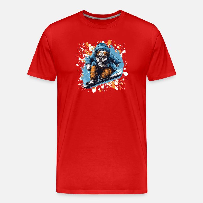 Bulldog Hund Snowboard - Männer Premium Bio T-Shirt - Rot