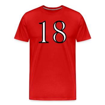 18. 18 ANS. 18e ANNIVERSAIRE. ANNIVERSAIRE 18 ANS. - T-shirt bio Premium Homme - rouge - Devant - Damien (186cm)