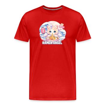 Japon Cat Ramen Nouilles Motif Vague Rétro - T-shirt bio Premium Homme - rouge - Devant - Damien (186cm)