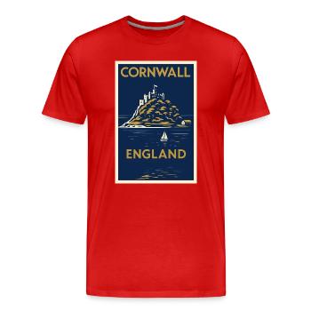Cornwall England – Art-Déco Reiseposter - Männer Premium Bio T-Shirt - Rot - Vorne - Damien (186cm)