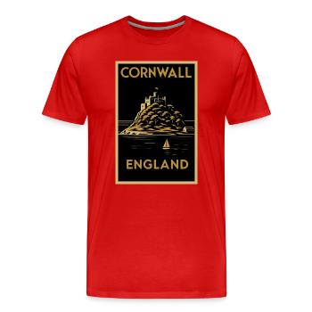 Cornwall England – Art-Déco Reise Poster - Männer Premium Bio T-Shirt - Rot - Vorne - Damien (186cm)