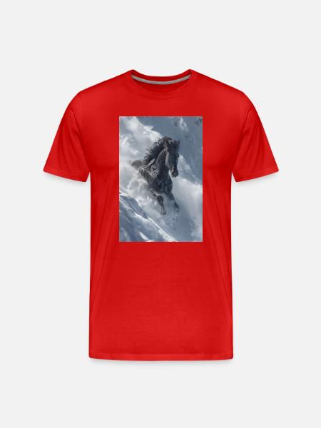 Winter Stallion in Snow Drift - Men's Premium Organic T-Shirt - red
