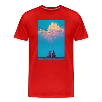Sky Wires and Two Figures - Men's Premium Organic T-Shirt - red - Front - Damien (186cm)