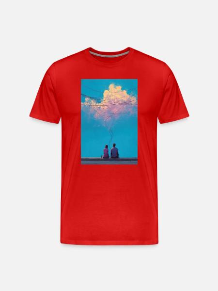 Sky Wires and Two Figures - Men's Premium Organic T-Shirt - red