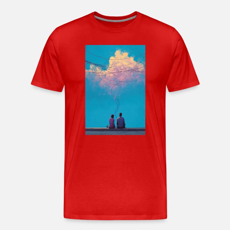 Sky Wires und zwei Figuren - Männer Premium Bio T-Shirt - Rot