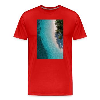 Turquoise Tide Palms - Men's Premium Organic T-Shirt - red - Front - Damien (186cm)