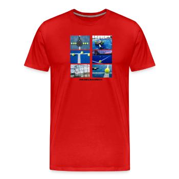 Neon Tennis-Paddle auf blauem Court - Männer Premium Bio T-Shirt - Rot - Vorne - Damien (186cm)