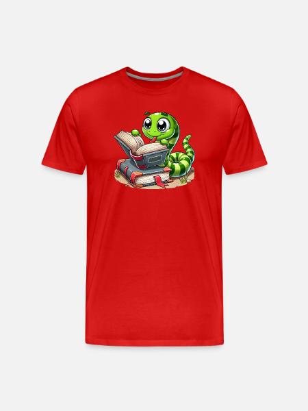 Reading Snake with Books - Men's Premium Organic T-Shirt - red