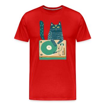 DJ chat sur platine - T-shirt bio Premium Homme - rouge - Devant - Damien (186cm)
